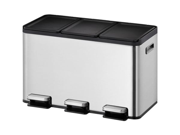 Pedalbøtte, EKO Essential, stål matt, rustfritt stål, 3 rom, 3x10 l, innerbøtte av plast, soft close