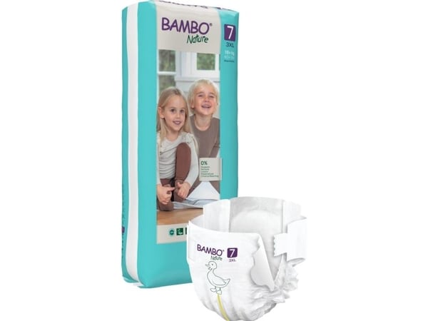 Babybleie, tapebleie, miljømerket, Bambo Nature, 7, høy pakke, 18+ kg - (3 pakker x 40 stk.)