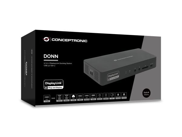 Conceptronic DONN31B, Koblet med ledninger (ikke trådløs), USB 3.2 Gen 2 (3.1 Gen 2) Type-C, 100 W, 3,5 mm, 10,100,1000,2500 Mbit/s, IEEE 802.3bz