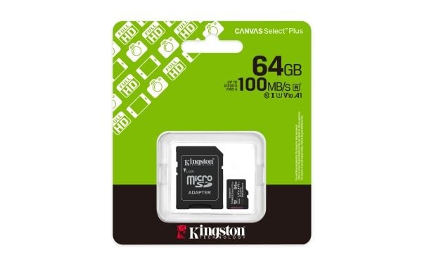 Kingston Canvas Select Plus - Flashminnekort (microSDXC til SD-adapter inkludert) - 64 GB - A1 / Video Class V10 / UHS-I U1 / Class10 - microSDXC U...