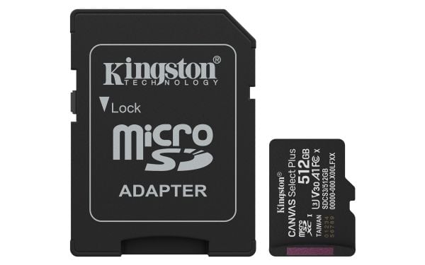 Kingston Canvas Select Plus - Flashminnekort (microSDXC til SD-adapter inkludert) - 512 GB - A1 / Video Class V30 / UHS Class 3 / Class10 - microSD...