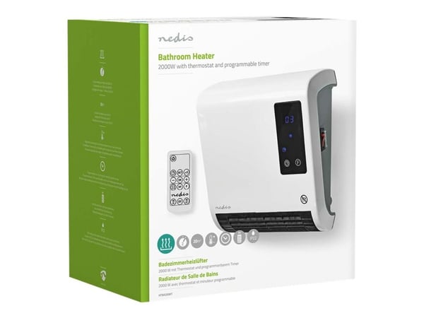 Nedis HTBA20WT, Sähkökäyttöinen lämpötuuletin, Keraaminen, 1,5 m, IP22, Sisätila, Seinä