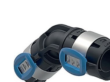 Geberit FlowFit mutka 45°, 25 mm, musta PPSU