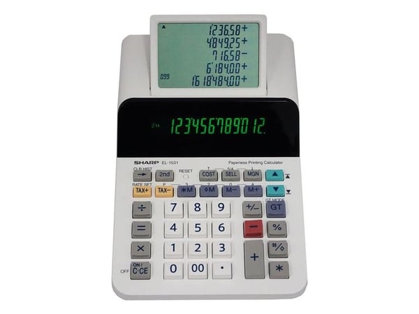 Sharp EL-1501, Desktop, Printing, 12 sifre, 5 linjer, Batteri, Flerfarget, Hvit