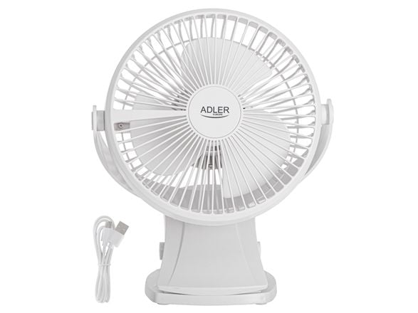Adler ladattava pöytätuuletin | AD 7342 | Pöytätuuletin | Valkoinen | Halkaisija 15,5 cm | Nopeuksien määrä 3 | Värähtely | 5 W