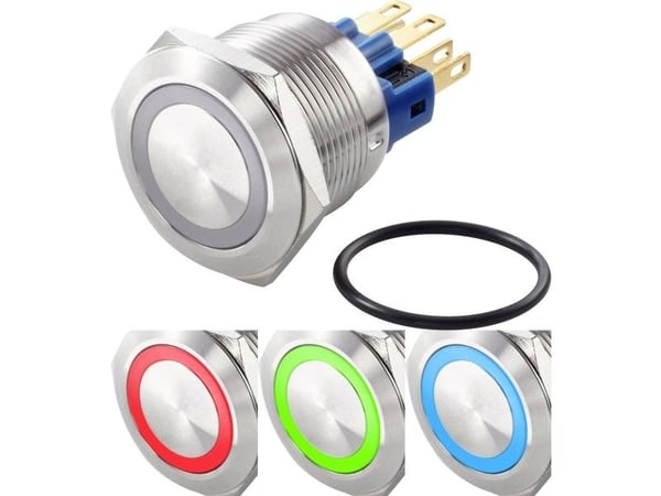 TRU COMPONENTS TC-GQ22-11E/41RGB/ Ilkivallankestävä painekytkin 250 V/AC 3 A 1 x off/(on) IP65 hetkellinen 1 kpl (TC-7494636)
