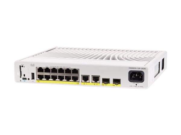 Cisco Catalyst 9200CX - Network Essentials - Switch - Kompakt - L3 - Hanterad - 12 x 10/100/1000 (PoE+) + 2 x 1000Base-T + 2 x 10 Gigabit SFP+ (upl...