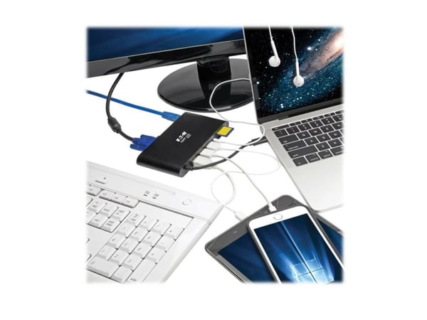 Eaton Tripp Lite Series USB 3.1 Gen 1 USB C Docking Station w/ USB-A, HDMI, VGA, mDP, Gigabit Ethernet, Mem Card, 3.5 mm & USB-C Charge 4K @ 30Hz, ...