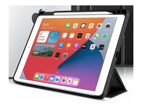 eSTUFF - Skjermdeksel for nettbrett - termoplast-polyuretan (TPU), polykarbonat - svart, gjennomsiktig - 10.2" - for Apple 10.2-inch iPad (7. gener...