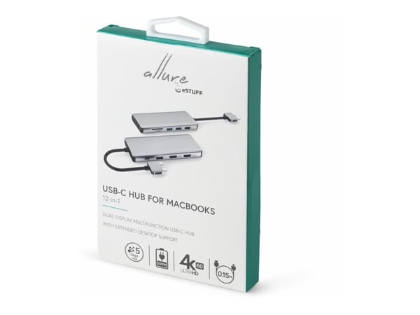eSTUFF Dual USB-C Dock - Dokkingstasjon - USB-C 3.2 Gen 1 - VGA, HDMI - 1GbE - for Apple Mac mini (Begynnelsen av 2020, I slutten av 2018); MacBook...