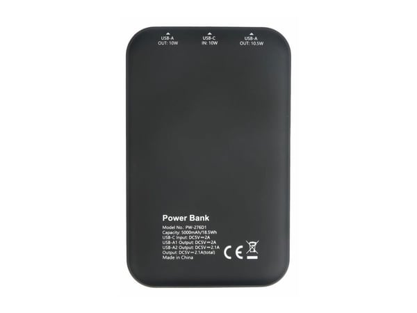 eSTUFF INFINITE - Strømbank - 5000 mAh - 18.5 Wh - 2.1 A - PD, QC 3.0 - 2 utgangskontakter (USB-type A) - svart