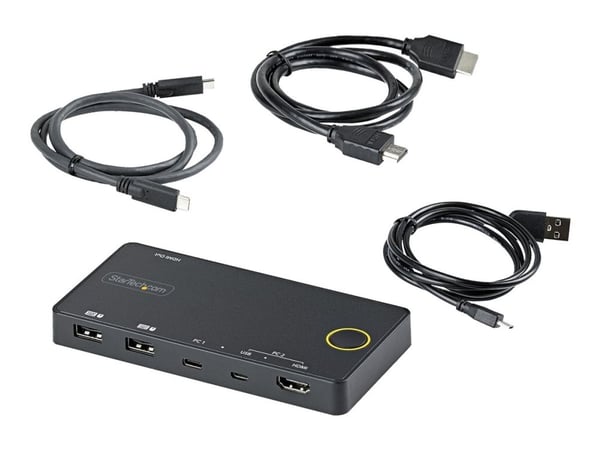 StarTech.com 2-ports hybrid USB-A + HDMI och USB-C KVM-switch - Enskild 4K 60 Hz HDMI 2.0-skärm - Kompakt HDMI KVM-switch för stationär/bärbar dato...