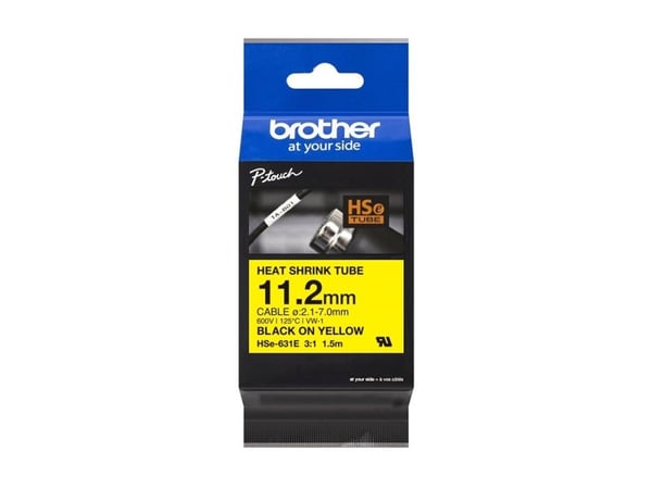 Brother HSe-631E - Svart på gult - Rull (1,12 cm x 1,5 m) 1 kassett(er) hengeboks - varmekrympetape - for P-Touch PT-D800W, PT-E550WVP