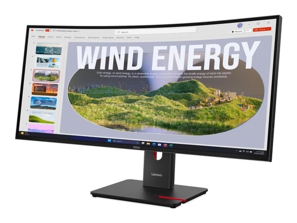 Lenovo ThinkVision T34WD-40 - LED-skjerm - kurvet - 34" - 3440 x 1440 UWQHD @ 120 Hz - VA - 300 cd/m² - 3000:1 - HDR10 - 4 ms - HDMI, DisplayPort, ...