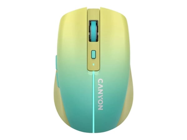 Canyon MW-44 - Mus - laddningsbar - optisk - 8 knappar - trådlös - 2.4 GHz, Bluetooth 5.0 - trådlös USB-mottagare - blå, gul - hängande låda