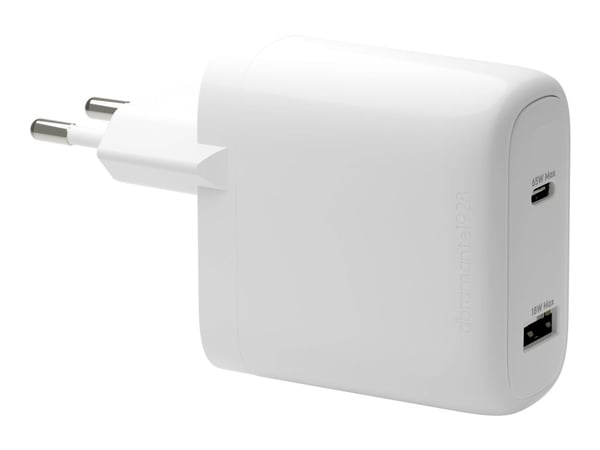dbramante1928 re-charge - Strømadapter - 65 watt - 2 utgangskontakter (USB-C, USB) - hvit - Europa