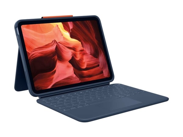 Logitech Rugged Combo 4 Touch - Tastatur og folioveske - med styrepute - Apple Smart connector - QWERTY - Storbritannia - klassisk blå - for Apple ...