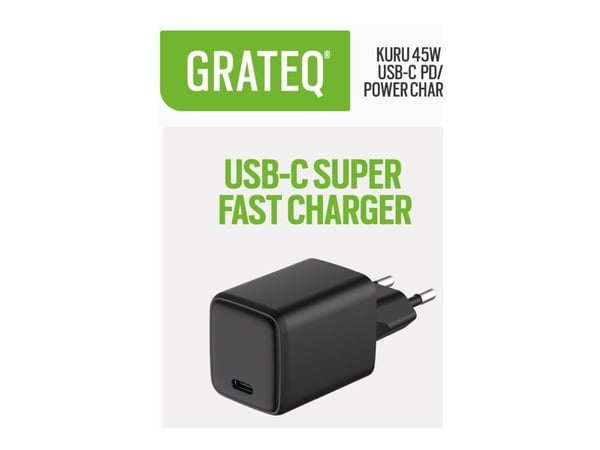 GRATEQ Kuru - Strømadapter - GaN - 45 watt - 4.05 A - PD/PPS, SFC 2.0 (USB-C) - svart