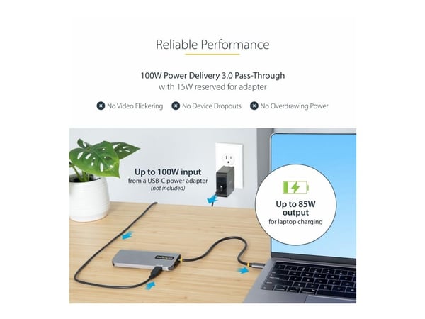 StarTech.com USB C moniporttisovitin, 4K 60Hz HDMI-video, 3-porttinen 5Gbps USB-A 3.2 -keskitin, 100W Power Delivery Passthrough, GbE, USB Type-C M...