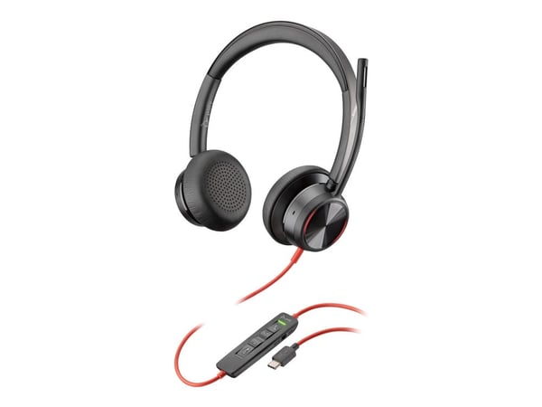 HP Poly Blackwire 8225 - Blackwire 8200 series - hodesett - on-ear - kablet - aktiv støydemping - USB-C - svart - Zoom Certified