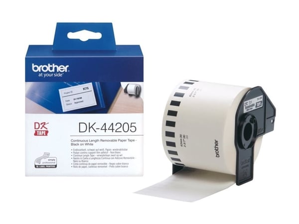 Brother DK44205 - Fjernbart adhesiv - hvit - Rull (6,2 cm x 30,5 m) 1 rull(er) merkelapper - for Brother QL-1050, QL-500, QL-550, QL-560, QL-570, Q...