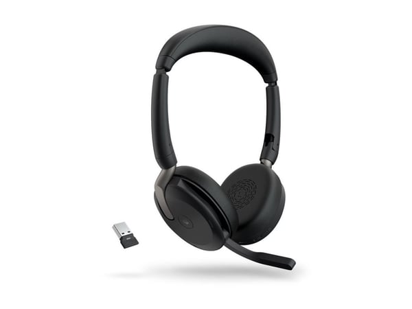 Jabra Evolve2 65 Flex MS Stereo - Hodesett - on-ear - Bluetooth - trådløs - aktiv støydemping - USB-A - svart - Certified for Microsoft Teams