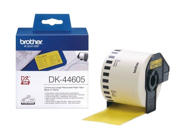 Brother DK44605 - Fjernbart adhesiv - gul - Rull (6,2 cm x 30,5 m) 1 rull(er) merkelapper - for Brother QL-1050, QL-500, QL-550, QL-560, QL-570, QL...