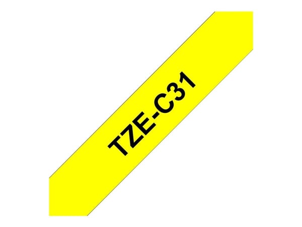 Brother TZe-C31 - Svart på fluorescerende gult - Rull (1,2 cm x 5 m) 1 kassett(er) laminert teip - for Brother PT-D210, D600, H110; P-Touch PT-1005...