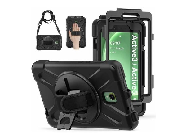 eSTUFF CHICAGO - Baksidedeksel for nettbrett - with screen protector - polykarbonat, silikon - svart - for Samsung Galaxy Tab Active3, Tab Active5