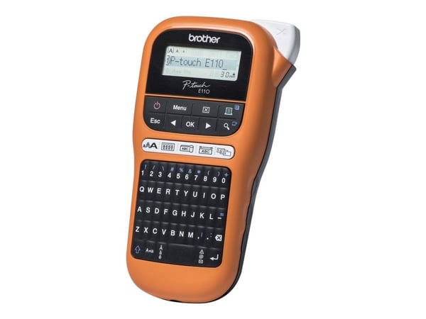 Brother P-Touch PT-E110 - Etikettmaker - S/H - termotransfer - Rull (1,2 cm) - 180 dpi - inntil 20 mm/sek - kutter - 2-linjers utskrift - svart, or...
