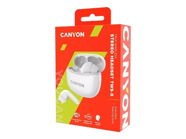 Canyon TWS-5 - True wireless-hodetelefoner med mikrofon - i øret - Bluetooth - hvit
