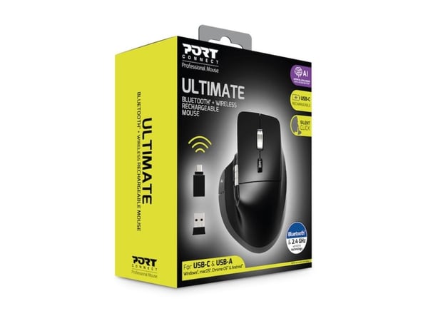 Port Designs 910203, Oikeakätinen, Optinen, RF Wireless + Bluetooth, 4000 DPI, musta