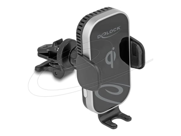Delock - Trådløs ladeholder for bil - with charging and cooling function, Qi - 15 watt - 1.25 A - svart, grå