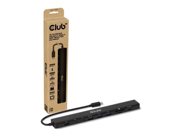 Club3D Portable Docking USB-C ->2xUSB-C/3xUSB-A/HDMI/SD 140W detaljhandel