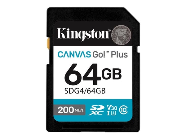 Kingston Canvas Go! Plus - Flash-minneskort - 64 GB - Video Class V30 / UHS-I U3 / Class10 - SDXC UHS-I