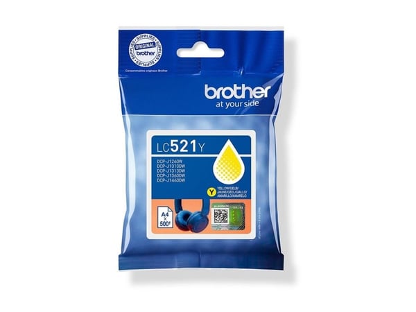 Brother LC521Y, Gul, 1 stk, 500 Sider, Enkelt pakke