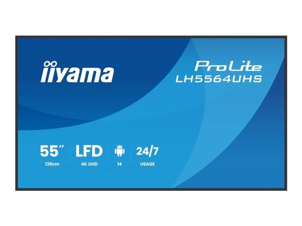 iiyama LH5564UHS-B1AG, Digitaalinen litteäpaneelinäyttö, 139,7 cm (55"), 3840 x 2160 pikseliä, Wi-Fi, 24/7