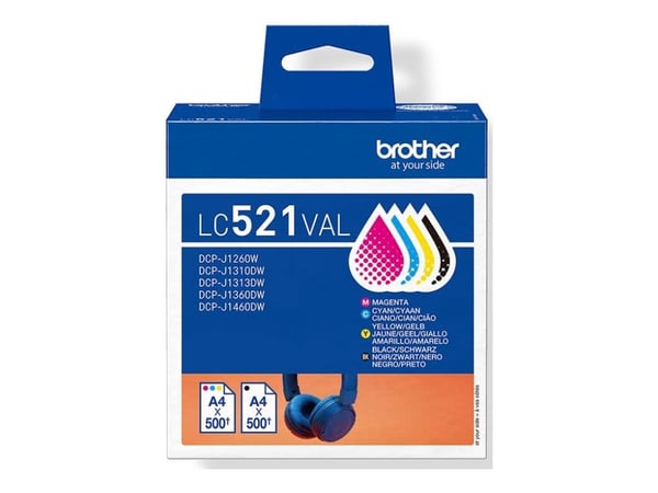 Brother LC521 Value Pack - 4-pack - svart, gul, cyan, magenta - original - hengeboks - blekkpatron - for Brother DCP-J1260W, DCP-J1310DW, DCP-J1313...