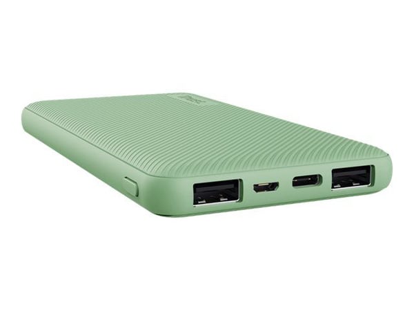 Trust Primo Ultra-thin - Strømbank - 10000 mAh - 37 Wh - 3 A - Fast Charge - 3 utgangskontakter (USB, USB-C) - på kabel: Micro-USB - grønn