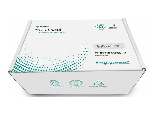 eSTUFF ES501425-50BULK, Apple, iPhone 16 Plus, Ridseresistentti, Splintfri, läpinäkyvä, 50 stk, 50 stk