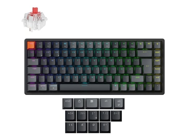 Keychron K2 - Version 3 - tastatur - ISO layout, QMK , mechanical - 75% - bakgrunnsbelyst - trådløs - Bluetooth 5.2, USB-C - QWERTY - Nordisk - tas...