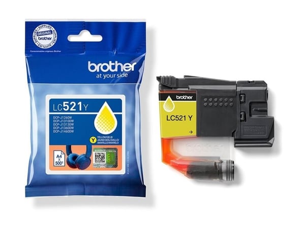 Brother LC521Y, Gul, 1 stk, 500 Sider, Enkelt pakke
