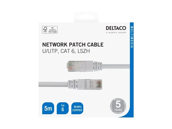 Deltaco 00210013, 5 m, Cat6, U/UTP (UTP), RJ-45, RJ-45