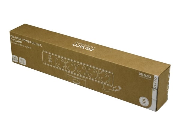 DELTACO OFFICE pöytäpistorasia, 5 pistorasiaa, 1x21W A+C USB-lataus, GST18-kaapeliliitin / GT-1005 / 1902242