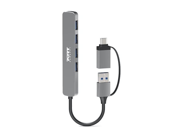 Port Designs 900161, USB 2.0 Type-A, USB Type-C, 5000 Mbit/s, hopea, alumiini, 0,06 m