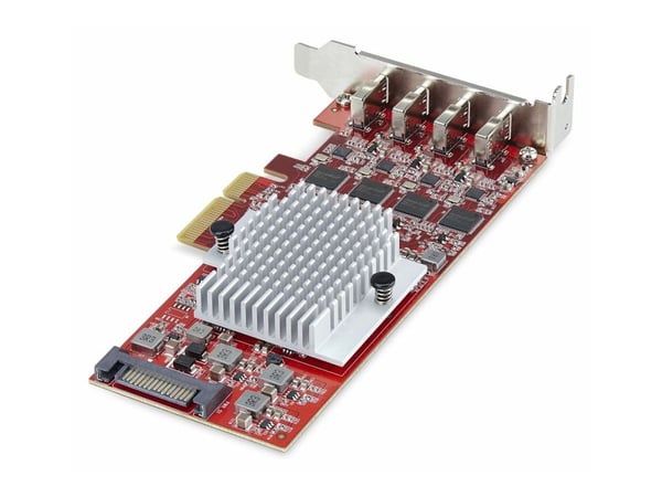 StarTech.com P10Q4C-USB-CARD-LP, PCIe, USB 3.2 Gen 2 (3.1 Gen 2), PCI 3.0, SATA 15 -liitin, punainen, ASMedia - ASM3142 x4, ASMedia - ASM1543 x4, A...