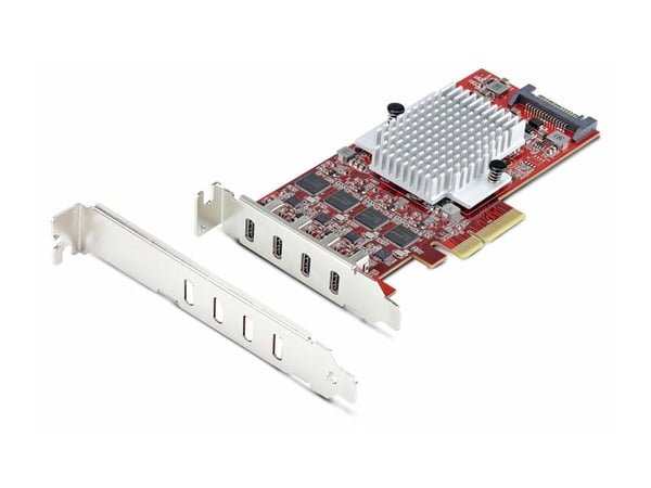 StarTech.com P10Q4C-USB-CARD-LP, PCIe, USB 3.2 Gen 2 (3.1 Gen 2), PCI 3.0, SATA 15 -liitin, punainen, ASMedia - ASM3142 x4, ASMedia - ASM1543 x4, A...
