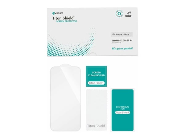 eSTUFF ES501424-10BULK, Apple, iPhone 16 Plus, Ridseresistentti, Splintfri, läpinäkyvä, 50 stk, 50 stk