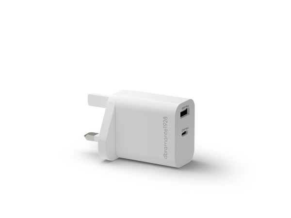 dbramante1928 re-charge Pro - Strømadapter - 65 watt - 3 A - 2 utgangskontakter (USB-C, USB) - hvit - Storbritannia