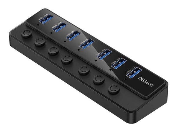 DELTACO UH-739 - Hubb - with switches, power supply included - 7 x SuperSpeed USB 3.0 - skrivbordsmodell DELTACO UH-739 - Hubb - with switches, power supply included - 7 x SuperSpeed USB 3.0 - skrivbordsmodell